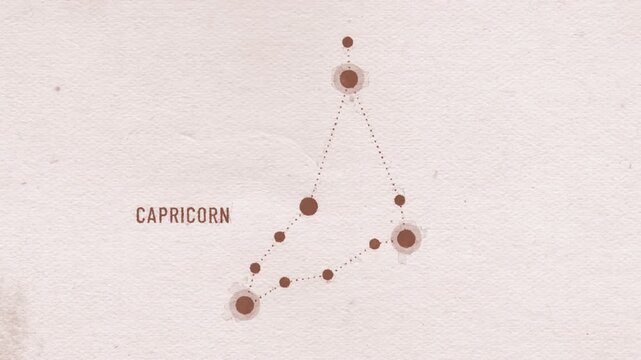 Capricorn Zodiac Signs Constellations Background
Zodiac animation of vintage sepia old paper texture with ink drawing astrological constellation revealing