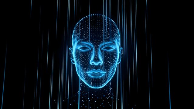 Digital face with glowing lines
