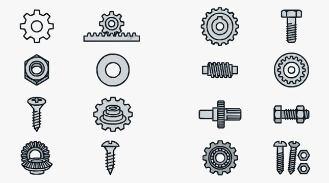 Collection of Industrial Mechanical Parts and Fasteners.