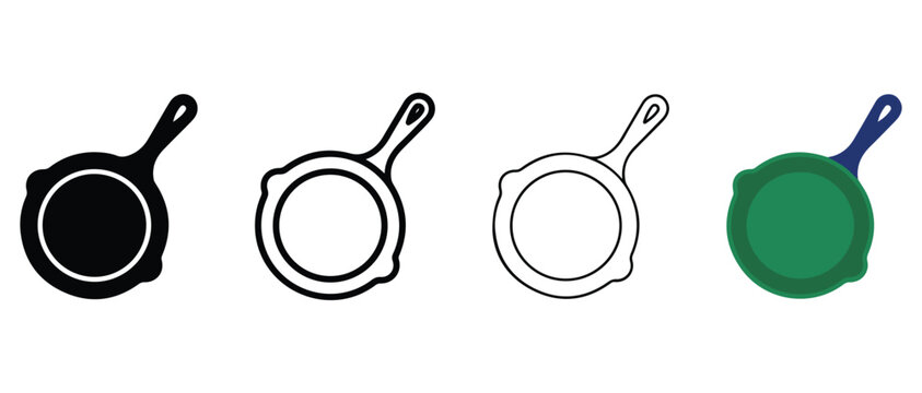 frying pan icons in different colors isolated on white background
