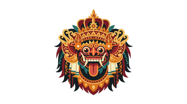 Colorful Balinese Barong mask illustration.
