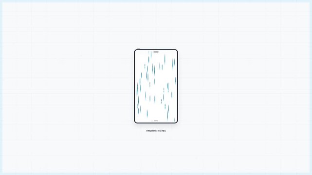 Vertical data stream flowing down a digital matrix background in motion