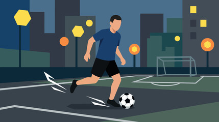 Street Soccer Player Dribbling Ball Vector Illustration © Pournima