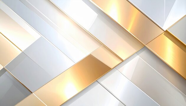 Abstract geometric background with gold and silver metallic stripes.