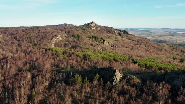 Urals in spring: Irendyk ridge, Ulu-Sykty mountain. Aerial view.