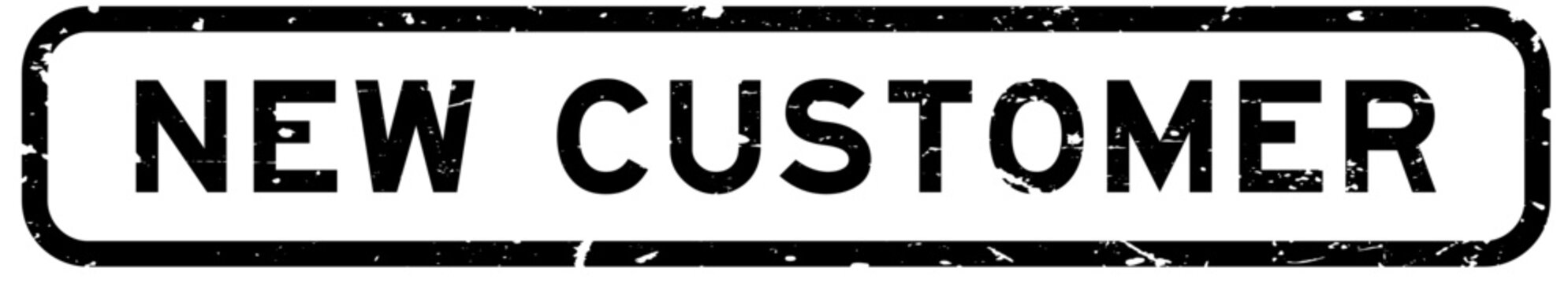 Grunge black new customer word rubber square seal stamp on white background