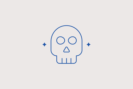 Human skull profile bones line icon for cyber threat warning notice. Critical vector illustration for hacking community website, computer virus alert page, horror game design.