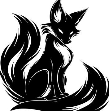 Black fox with white details and flames