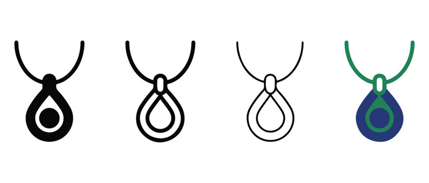 Pendant necklace icons in different colors and styles with chain and teardrop shape  jewelry design elements