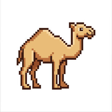 Pixel art camel standing alone.
