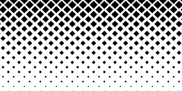 Abstract black and white halftone vector background with geometric diamond shapes gradient raster pattern for modern monochrome design