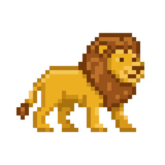 Fototapeta premium Pixel art lion with mane walking.