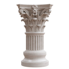 Obraz premium Ornate marble Corinthian column with acanthus leaf capital, fluted shaft, and round base isolated on white transparent