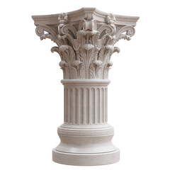Obraz premium Ornate Corinthian marble column capital with acanthus leaves and a fluted base, isolated on white transparent
