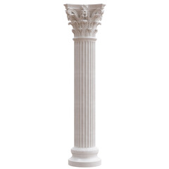 Obraz premium Ornate white marble Corinthian column with a fluted shaft and carved acanthus capital, isolated on white transparent