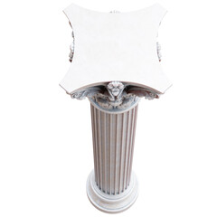 Obraz premium Ornate marble pedestal column featuring a fluted shaft and blank shield plaque, isolated on white transparent