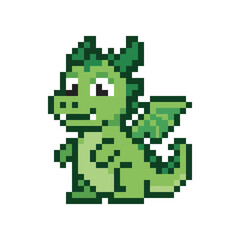 Fototapeta premium Pixel art green dragon creature.