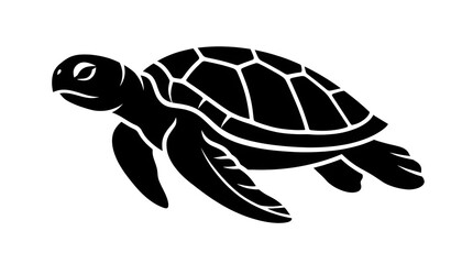 Fototapeta premium A black turtle swims in dark waters with white lines.