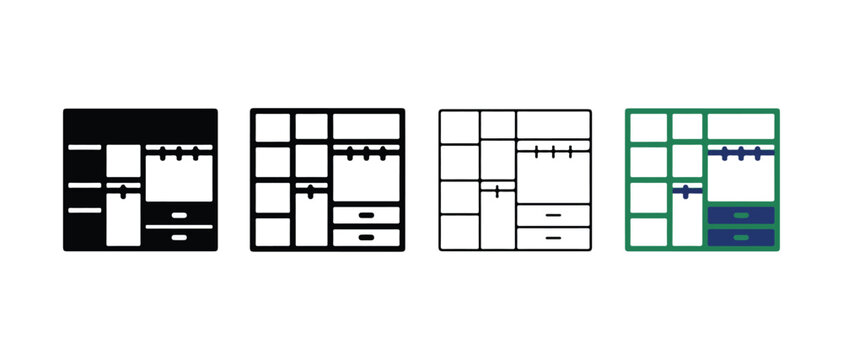 Wireframe user interface elements for web page layout design  various black and colored outlines of website templates with rectangles and lines  UI UX design components