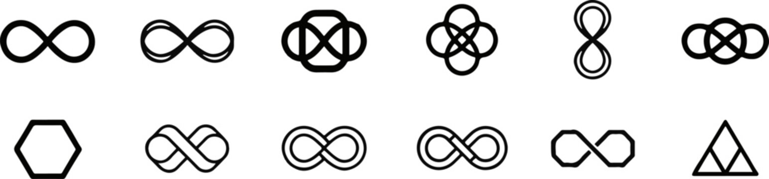 Set of various infinity symbol variations and abstract geometric shapes with infinity geometric abstract collection mathematics ornament