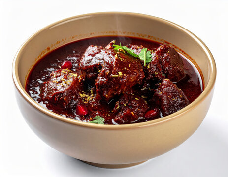Multani Mutton Chapli Curry In Sandstone Beige Bowl Isolated On White Background
