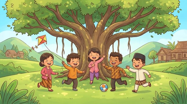 Indonesian children in traditional cultural costumes.
