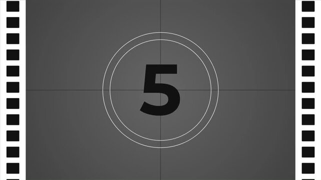 Retro Monochrome Cinema Countdown Animation with Projector Aesthetic and Film Reel Edges 4k video