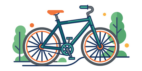 Fototapeta premium Modern Flat Bicycle Vector Illustration with Trees and Nature Background - Urban Cycling, Eco Friendly Transportation, Outdoor Lifestyle, Minimal Line Art Design