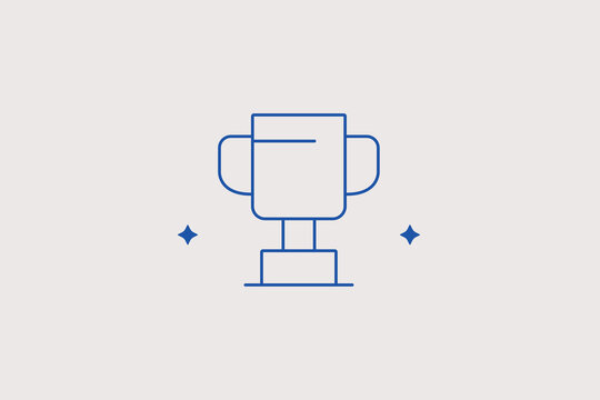 Metallic champion award trophy cup on pedestal line icon for sports championship tournament. Celebratory vector illustration for corporate gamification system, business competition prize, student achi