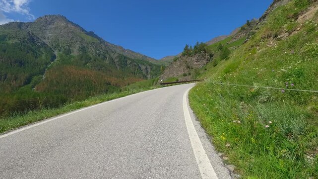 Road to Colle dell'Agnello in the Cottian Alps, Piedmont, Italy	