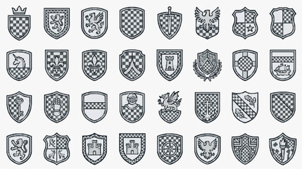 Dynamic Collection of 40 Unique Black and White Heraldic Shields with Medieval Symbols Crests and Emblems © Hadi