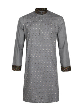 Grey Textured Panjabi with Minimal Design for Modern Ethnic Fashion Isolated On Transparent Background PNG