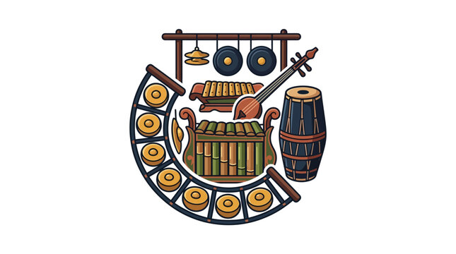 Complete Indonesian gamelan ensemble collection illustration.