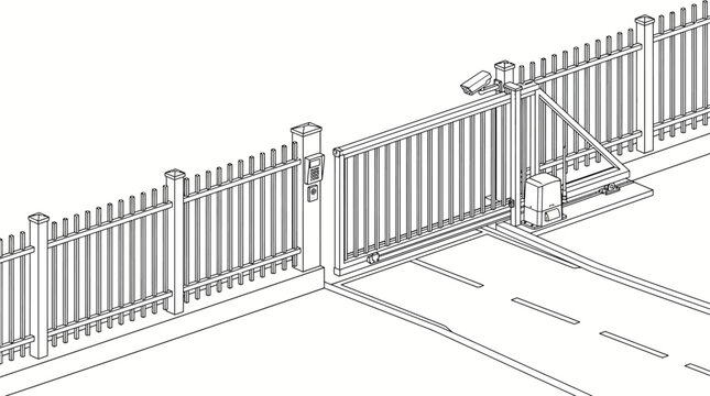 Modern automatic security sliding gate with surveillance camera