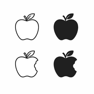 Apple icons set with bite marks, outline and solid styles