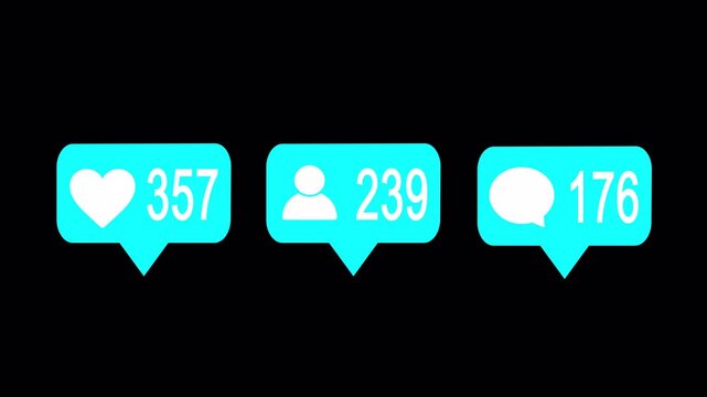 Modern social media animation featuring Like, Comment, Share, and share buttons that appear with smooth pop-up and click animations.