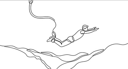 Continuous one line drawing of a person bungee jumping. © Dhea