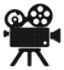 Obraz premium Halftone silhouette illustration of a vintage movie camera depicting retro film equipment for cinema and entertainment design