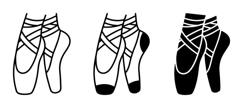 Ballet Pointe Shoes Collection: Outline, Silhouette, and Detail Vector Icons