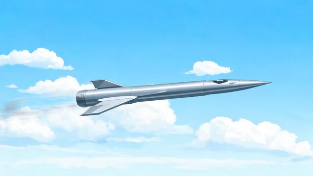 Silver missile flying in sky