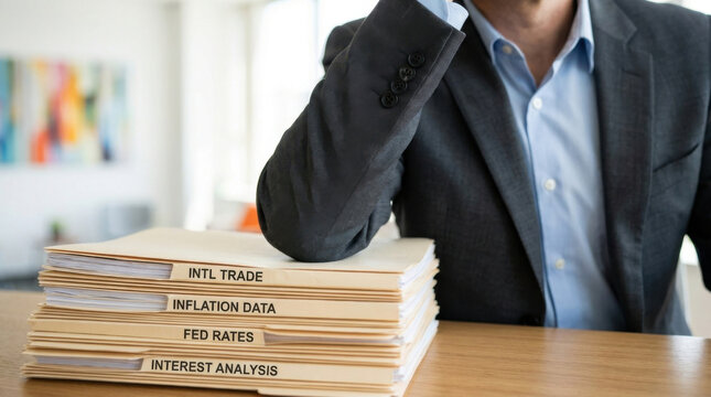 Businessman suit office document report stack paper trade