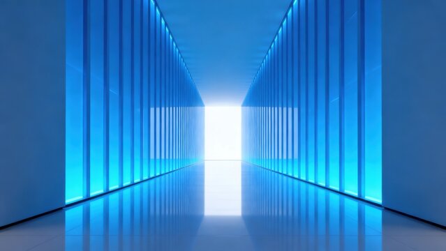 Blue corridor with glowing walls and floor