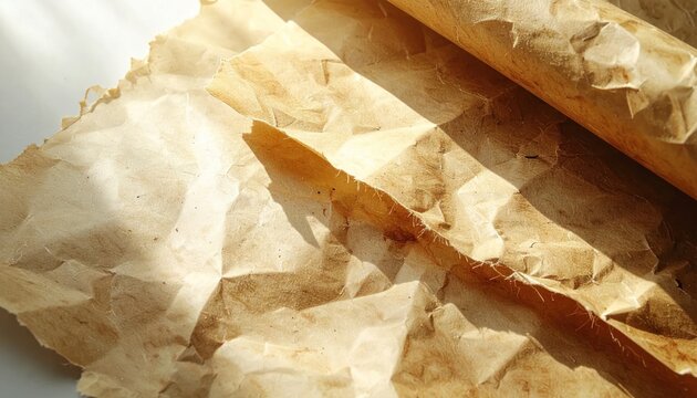 Close-up of Dried Fruit Leather Rolls on Crumpled Parchment Paper.