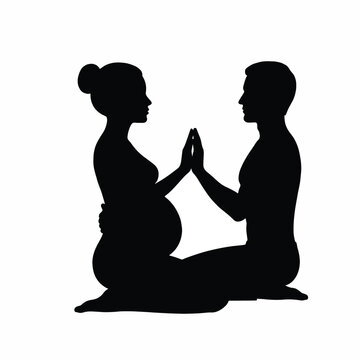 Silhouette of couple in prayer pose with pregnant woman