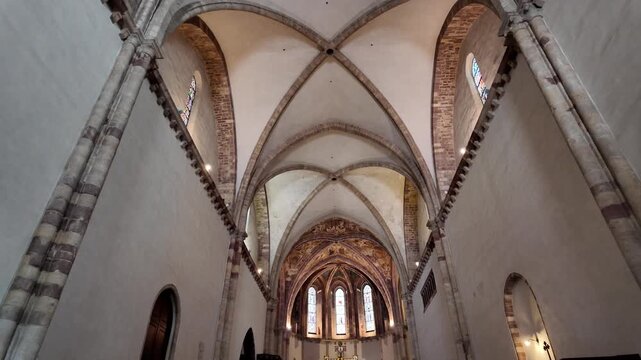 Aesthetic Gothic vaulted ceiling inside historic Basilica of Saint Clare in Assisi