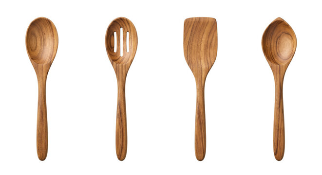 Natural wooden kitchen spoons and spatulas cooking set