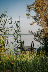 jezioro, pomost, krajobraz, woda, zieleń, jamno © Estera
