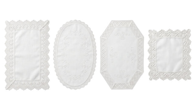 White vintage lace embroidered doilies and table mats