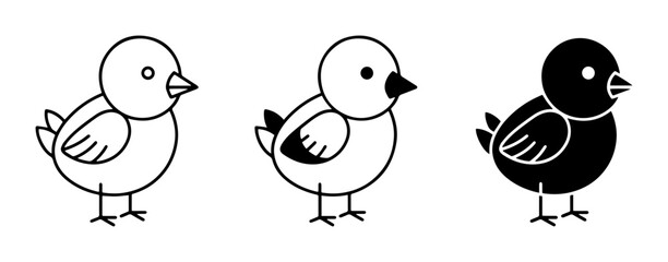 Cute Chick Icons, Simple Bird Vector Graphics, Baby Animal Illustrations © Abir