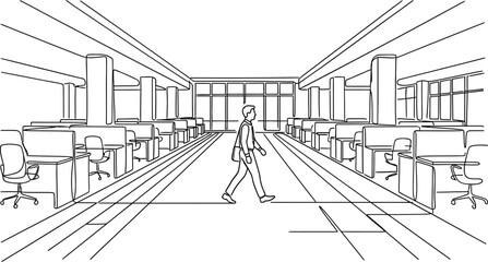 Fototapeta premium A businessman walking through a modern open plan office space.